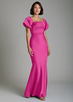 Azazie Lea Bridesmaid Dresses Fuchsia Mermaid Off the Shoulder Stretch Satin Convertible Dress image9