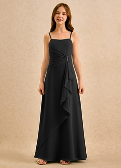 Azazie lolly Girls Formal Blumenmädchenkleider A-Linie Plissee Chiffon Kleid Schwarz image4