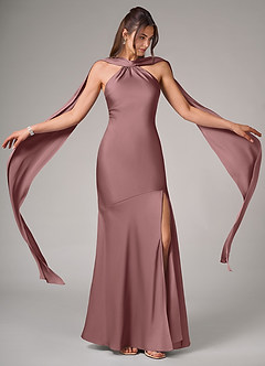 Azazie Kinsley Bridesmaid Dresses Vintage Mauve Mermaid Side Slit Stretch Satin Dress image2