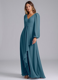 Azazie Omari Bridesmaid Dresses Bermuda A-Line Long Sleeve Chiffon Dress image4
