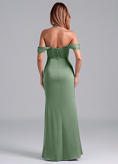 Azazie Asha Vestidos de damas de honor Vestido de Matcha de Satén Elástico de Corte Recto Convertible con Vestidos sin tirantes image4