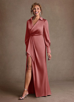 Azazie Jacinta Mère de la mariée Robes Robe Fourreau en Satin extensible Plissée Antique Rose image2