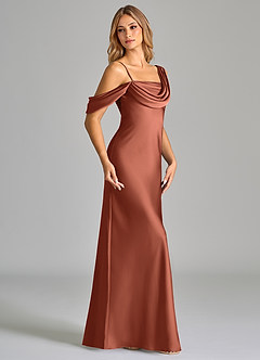 Azazie Celina Vestidos de damas de honor Vestido de Arcilla de Satén Elástico de Corte Recto con Vestidos sin tirantes image4