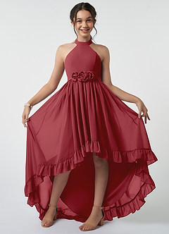 Azazie Hermione Junior Pomegranate A-Line Chiffon Dress image2