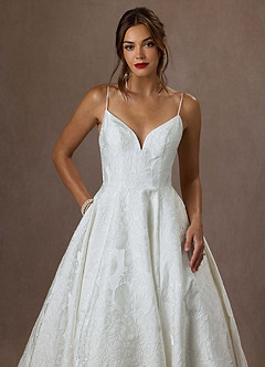 Azazie Astoria Wedding Dresses Diamond White Ball-Gown with Pockets Floral Jacquard Dress image4