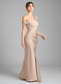 Azazie Madelyn Robes de demoiselle d'honneur Robe Sirène Convertible en Satin extensible Asymétrique Rose Anglais image5
