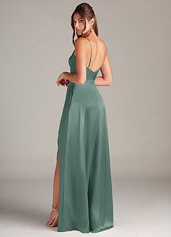 Azazie Sarella Bridesmaid Dresses Eucalyptus A-Line Pleated Stretch Satin Dress image4