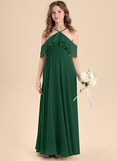 Azazie Tessabelle Junior Vestido de Verde Oscuro de Gasa de Corte En A con Vestidos sin tirantes image4