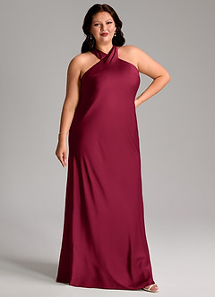 Azazie Doretta Bridesmaid Dresses Burgundy Mermaid Pleated Stretch Satin Dress image9