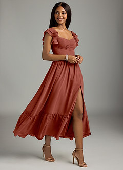 Azazie Anaya Bridesmaid Dresses Auburn A-Line Pleated Chiffon Dress image3