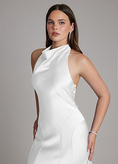 Azazie Sahara Suknie dla druhen Linia A Pofałdowany Satyna elastyczna Do ziemi Sukienka image4