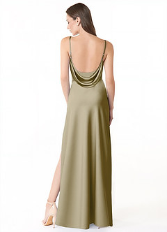 Azazie Alaija Bridesmaid Dresses Moss Green Mermaid Side Slit Stretch Satin Dress image4