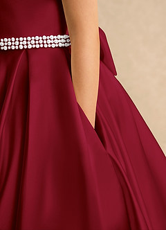 Azazie Gabriella Flower Girl Dresses Burgundy Ball-Gown with Sleeves Matte Satin Dress image6