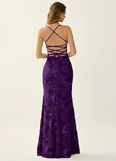 Kailani Plum 3D Flowers Corset Mermaid Lace Up Back Prom Dress image2