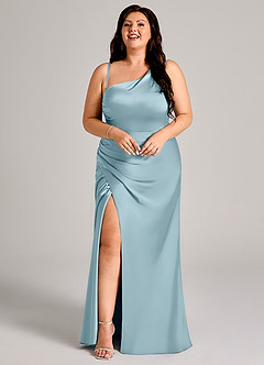 Azazie Madelyn Bridesmaid Dresses Moody Blue Mermaid One Shoulder Stretch Satin Convertible Dress image15