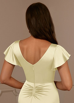 Azazie Roya Moeder van de bruid jurken Zeemeermin Jurk van Stretch Satijn V-hals geplooid Citroensorbet image6