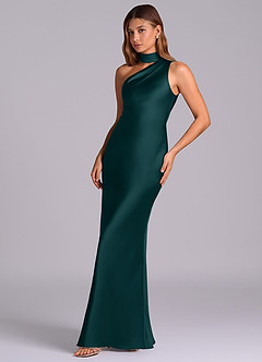 Azazie Seona Brudtärnklänningar Klänning av Sjöjungfru i Stretch Satin One-shoulder Tallgrön image6