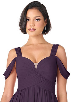Azazie Lianne Bridesmaid Dresses Plum A-Line Off the Shoulder Chiffon Dress image8