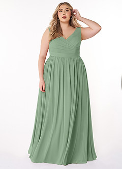 Azazie Keyla Vestidos de damas de honor Vestido Matcha de Gasa de Línea A con Cuello en V Plisado image6