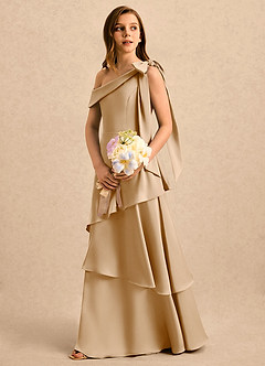 Azazie Shyloh Girls Formal Flower Girl Klänningar Klänning A-Line i Stretch Satin Off the shoulder image3