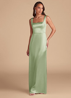 Azazie Flori Bridesmaid Dresses Dusty Sage Sheath Side Slit Metallic Satin Dress image3