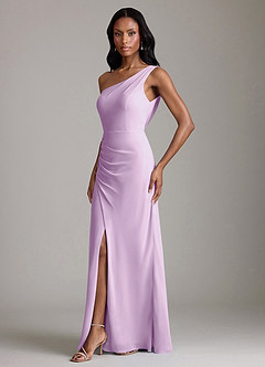 Azazie Madelyn Vestidos de damas de honor Vestido de Lila Esmerilada de Gasa de Corte Sirena Convertible con Hombro unilateral image6