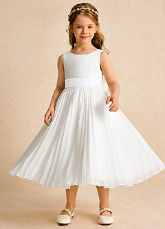 Azazie Margot Flower Girl Dresses Ivory White A-Line Pleated Chiffon Dress image4
