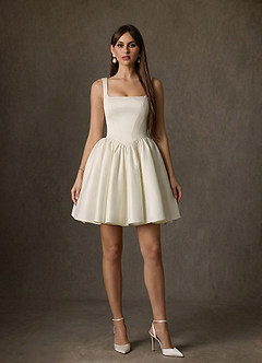 Azazie Saverina Hochzeitskleider A-Linie mit Taschen Satin Kleid Creme image1