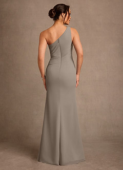 Azazie Floy Mother of the Bride Dresses Taupe Sheath One Shoulder Chiffon Dress image3