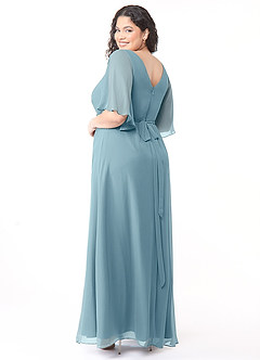 Azazie Cierra Robes de demoiselle d'honneur Robe Trapèze en Mousseline de soie Col en V Bleu Maussade image12