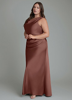 Azazie Kieryn Vestidos de damas de honor Vestido Expresado de Satén Elástico de Corte Sirena con Plisado image10