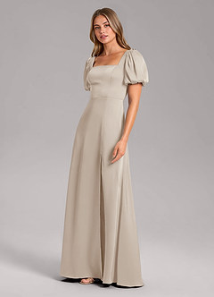 Azazie Fyona Robes de demoiselle d'honneur Robe Trapèze en Satin extensible Plissée Givre image4