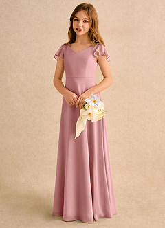 Azazie Nari Girls Formal Flower Girl Dresses Dusty Rose A-Line with Sleeves Chiffon Dress image3