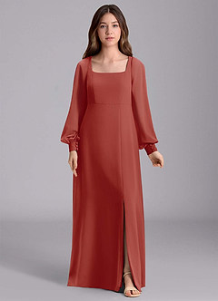 Azazie Bondi Junior Klänning av A-Line i Chiffong Blouson image7