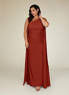 Azazie Franchesca Mother of the Bride Dresses Rust Mermaid Pleated Stretch Chiffon Dress image8