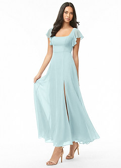 Azazie Bondi Bridesmaid Dresses Sea Glass A-Line Ruched Chiffon Dress image3