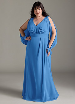 Azazie Matilda Robes de demoiselle d'honneur Robe Trapèze en Mousseline de soie Manche longue Geai Bleu image9