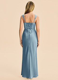 Azazie Lula Junior Dusty Blue Sheath Pleated Stretch Satin Dress image2