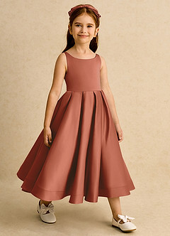 Azazie Babs Blumenmädchenkleider Ballkleid Plissee Matte Satin Kleid Rotbraun image4