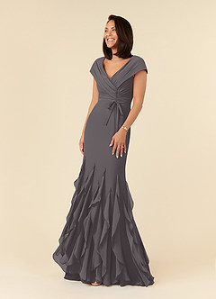 Azazie Bailora Mother of the Bride Dresses Steel Grey Mermaid Ruched Chiffon Dress image1