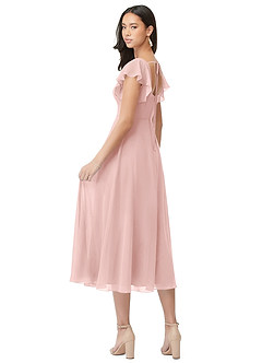 Azazie Bondi Bridesmaid Dresses Powder Pink A-Line Ruched Chiffon Dress image2