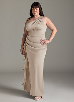 Azazie Latrice Bridesmaid Dresses Frost Sheath One Shoulder Cascading Ruffles Stretch Satin Dress image8