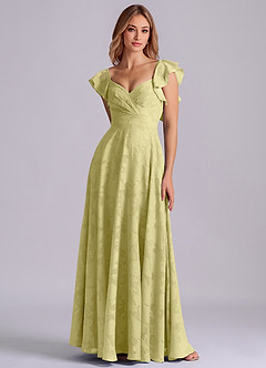 Azazie Leilani Bridesmaid Dresses Lemon Sorbet A-Line Sweetheart Neckline Floral Burnout Dress image3
