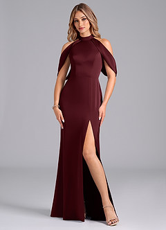 Azazie Bonny Vestidos de damas de honor Vestido de Cabernet de Satén Elástico de Corte Sirena con Vestidos sin tirantes image3