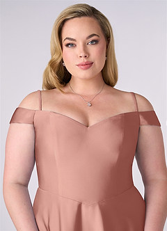 Barbie ♥ Azazie Bridesmaid Dresses Rosette A-Line Off the Shoulder Stretch Satin Convertible Dress image7
