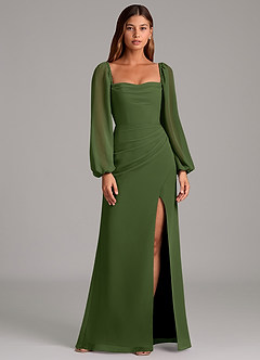 Azazie Brixley Brautjungfernkleider Meerjungfrau-Linie Langarm Chiffon Kleid Olivgrün image1