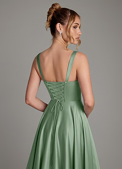 Azazie Azaria Bridesmaid Dresses Matcha A-Line Corset Stretch Satin Dress image2