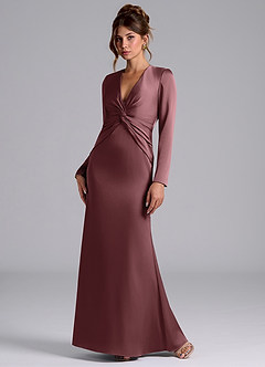 Azazie Valerie Bridesmaid Dresses Vintage Mauve Mermaid Long Sleeve Stretch Satin Dress image3