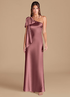 Azazie Capri Bridesmaid Dresses Vintage Mauve Sheath One Shoulder Metallic Satin Dress image3