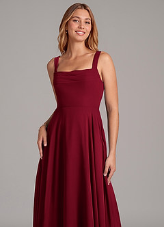 Azazie Shaude 신부 들러리 드레스 A라인 주름진 쉬폰 바닥 길이 드레스 image5